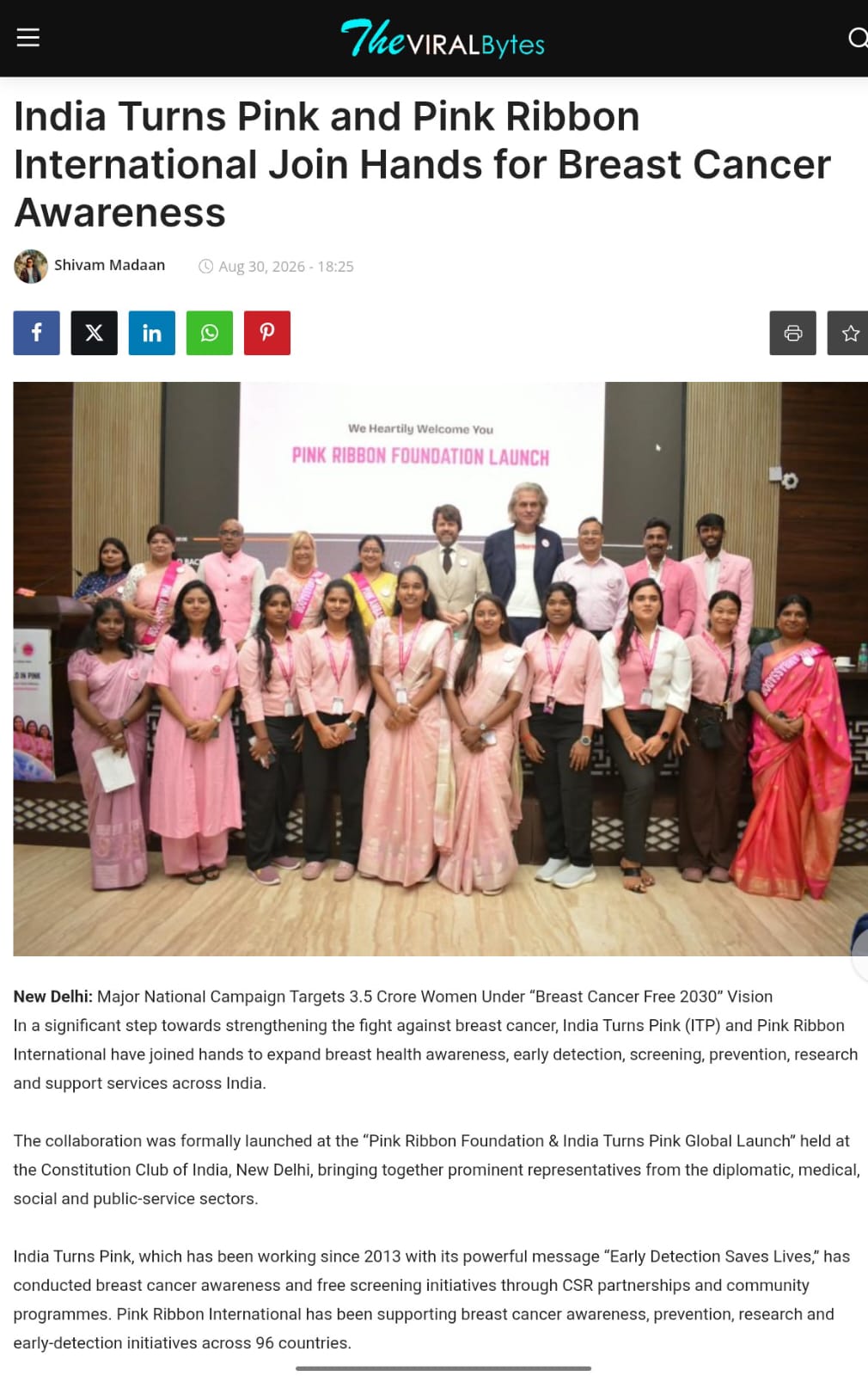 TheViralBytes — India Turns Pink and Pink Ribbon International Join Hands for Breast Cancer Awareness