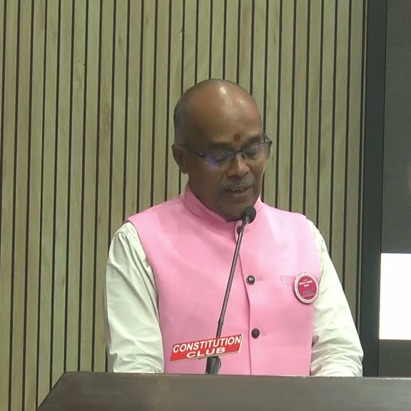 Speaker at the podium during the Pink Ribbon Foundation launch at the Constitution Club of India