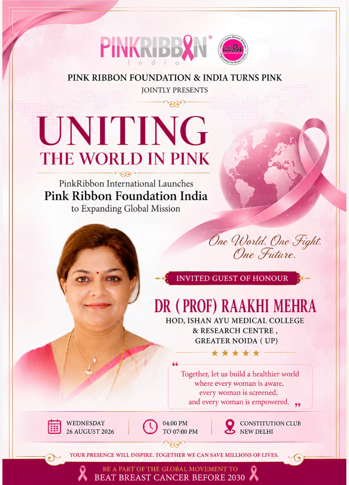 Launch poster for Dr (Prof) Raakhi Mehra, Invited Guest of Honour — HOD, Ishan Ayu Medical College & Research Centre, Greater Noida